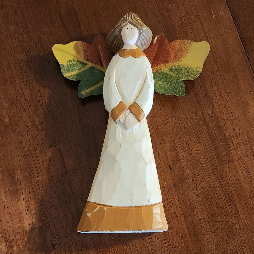 Fall Wood and Metal Standing Angel Figurine